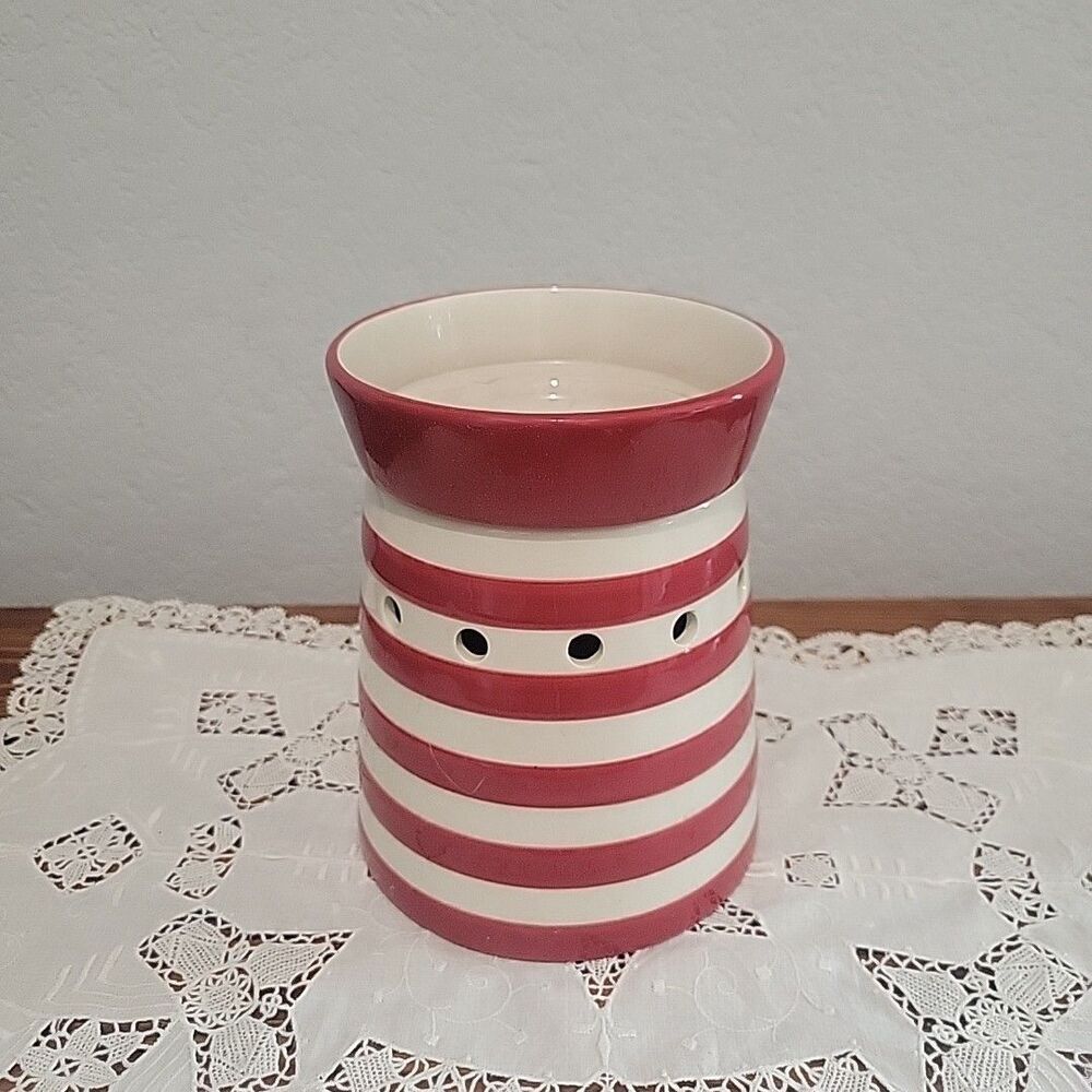 Scentsy Warmer Candy Shoppe Full Size Red White Cane Stripes 2009 No Box W/Bulb